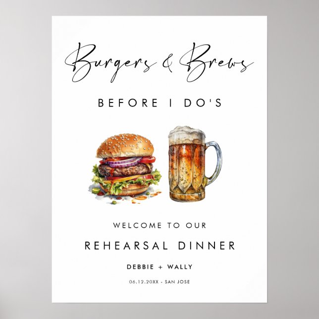 Burgers & Brews Before I Do's Rehearsal Dinner Poster (Front)