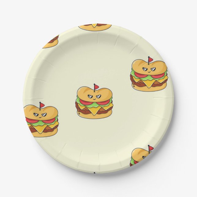 Burgers food character pattern paper plate (Front)