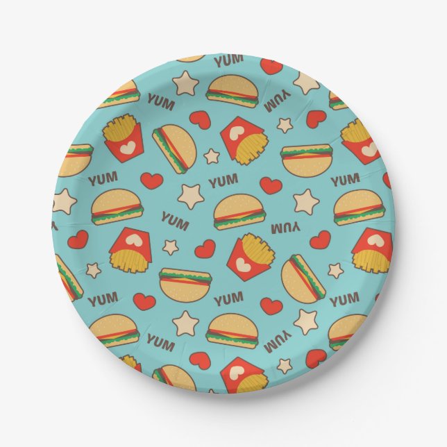 Burgers & Fries Pattern Paper Plate (Front)