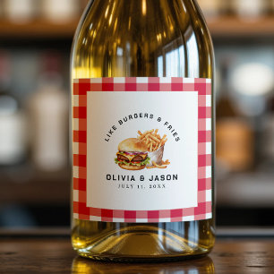 Burgers & Fries Picnic Wedding Shower Sparkling Wine Label