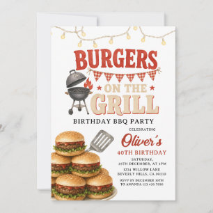 Burgers on the grill Adult Birthday Backyard Party Invitation