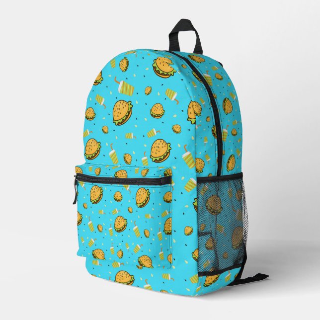 Burgers pattern printed backpack (Back Corner Right)