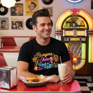 Burgers Shakes Rock 'n' Roll Neon Diner Graphic Tri-Blend Shirt