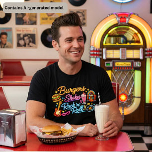 Burgers Shakes Rock 'n' Roll Neon Diner Graphic Tri-Blend Shirt