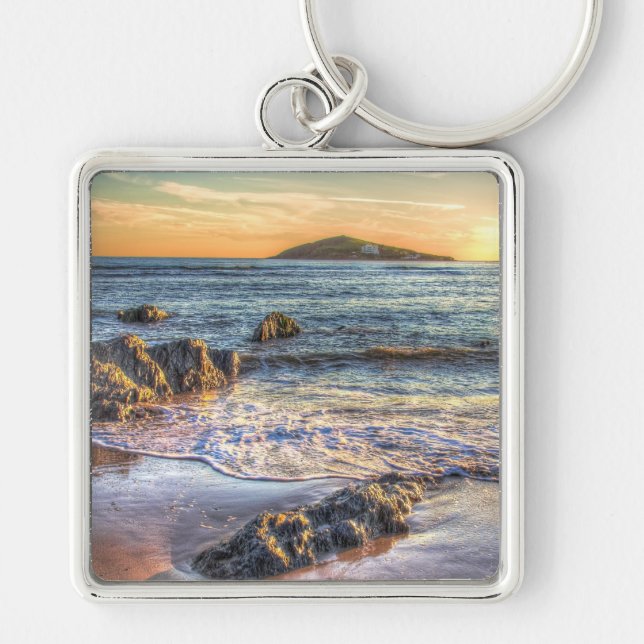 Burgh Island from Bantham at Sundown... Key Ring (Front)
