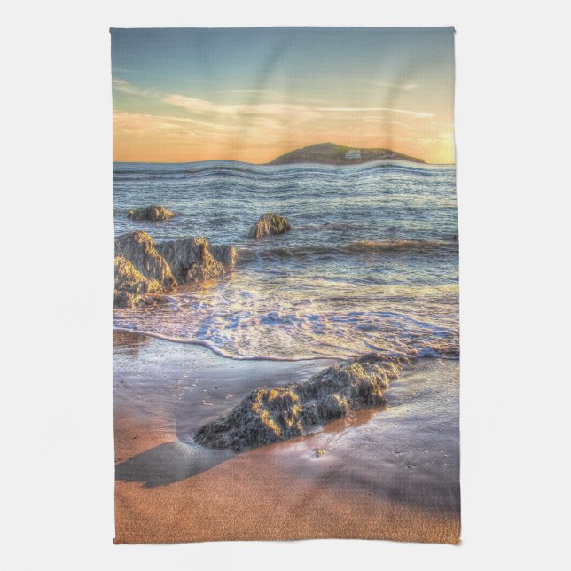 Burgh Island from Bantham at Sundown... Tea Towel (Vertical)