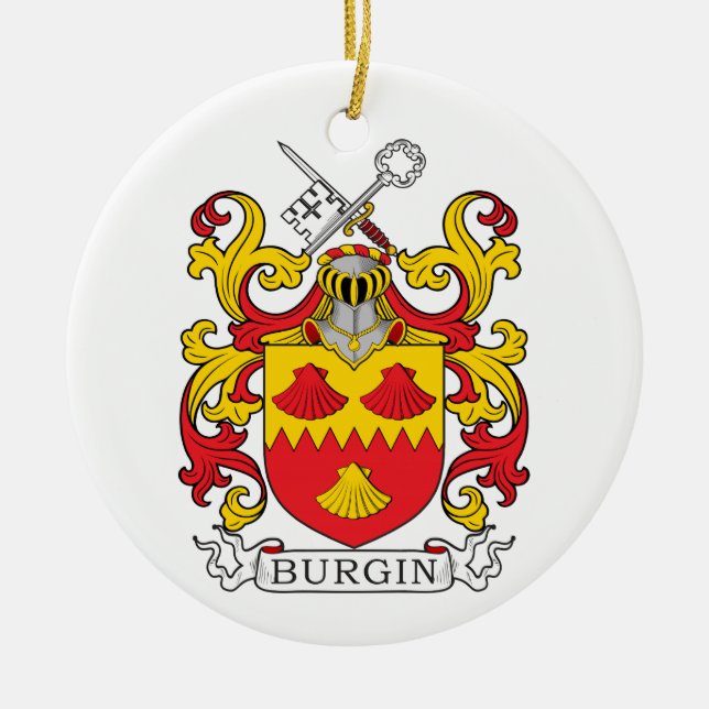 Burgin Family Crest Ceramic Tree Decoration (Front)