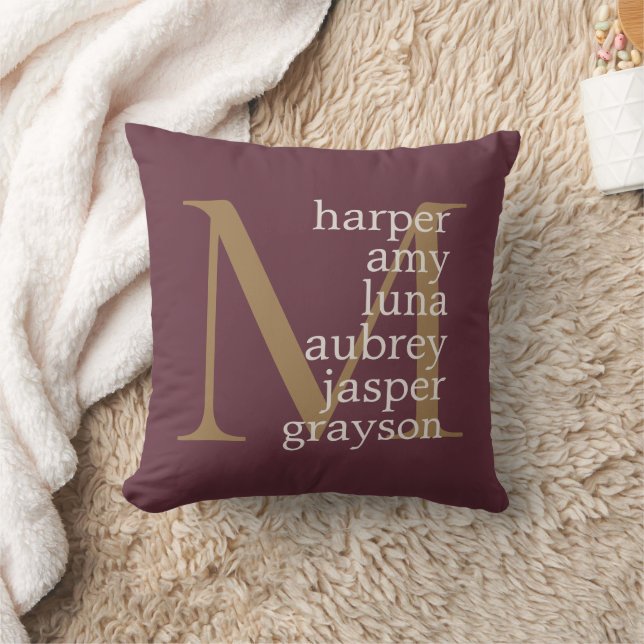 Burgindy Gold Monogram Names  Cushion (Blanket)