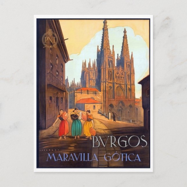 Burgos city cathedral, three woman on the street postcard (Front)