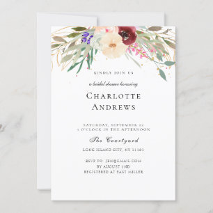 Burgund, Blush, Green Flower Bridal Shower Invitation