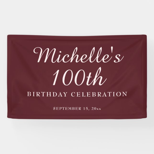 Burgundy 100th Birthday Party Banner (Horizontal)