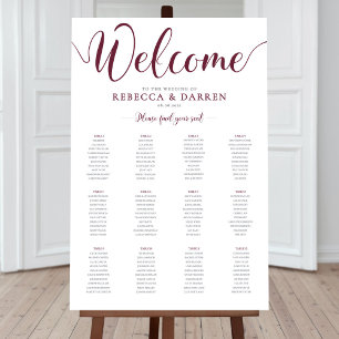 Burgundy 12 Table Wedding Seating Chart