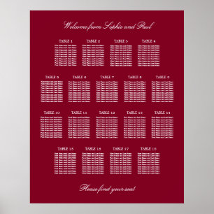 Burgundy 18 Table Wedding Seating Chart Poster