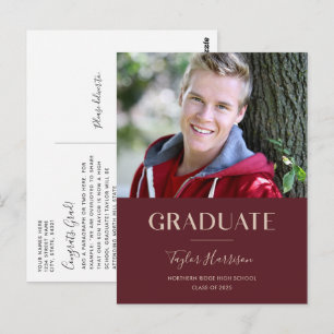 Burgundy 2022 Graduate 1-Photo Graduation Postcard