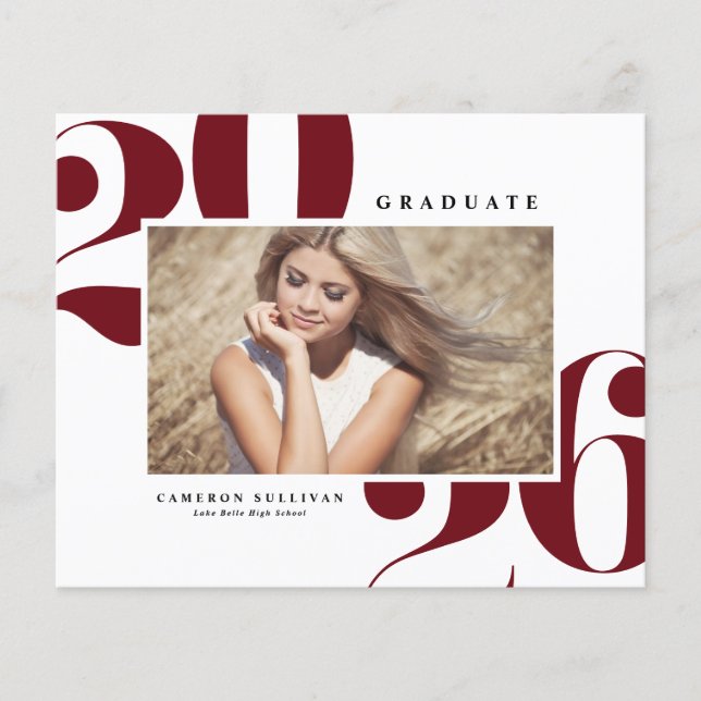 Burgundy 2025 Bold Typography Photo Graduation (Front)