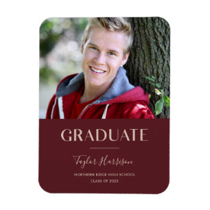 Burgundy 2025 Graduate 1-Photo Grad Announcement Magnet