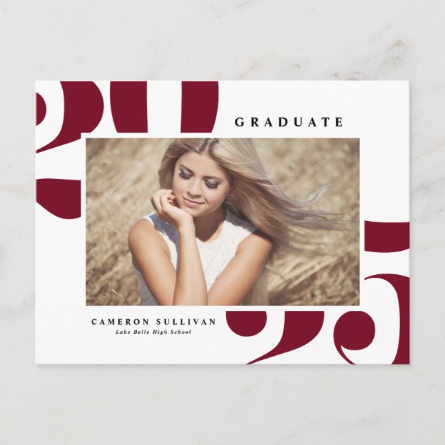 Burgundy 2026 Bold Typography Photo Graduation Announcement Postcard (Front)