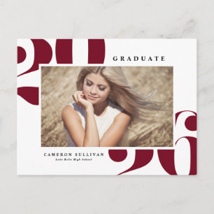 Burgundy 2026 Bold Typography Photo Graduation Invitation Postcard