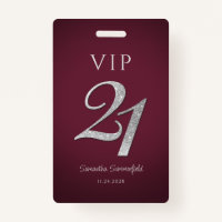 Burgundy 21st Birthday Silver Glitter VIP