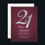 Burgundy 21st Birthday Sliver Glitter Daughter Invitation Postcard<br><div class="desc">Create your own modern burgundy 21st birthday surprise with your party details on burgundy background and popular fonts you can easily change by clicking the "Personalise" button</div>