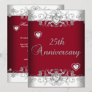 Burgundy 25th Wedding Anniversary Diamond Hearts Invitation