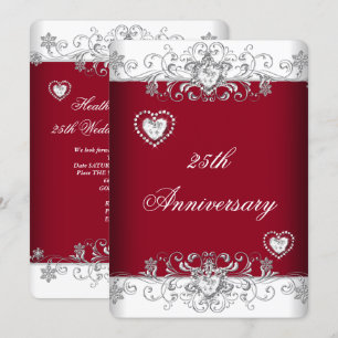 Burgundy 25th Wedding Anniversary Diamond Hearts Invitation