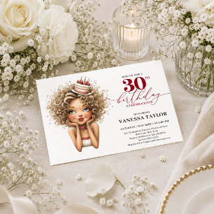 Burgundy 30th Birthday Funny Woman Modern Script I Invitation
