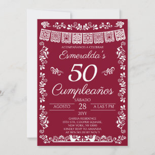 Burgundy 50 Cumpleaños Birthday Party Invitation
