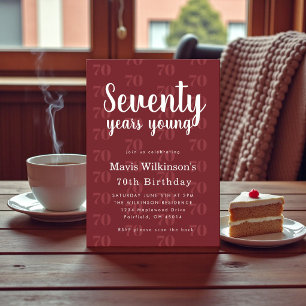 Burgundy "70" Pattern Modern Script Birthday Invitation
