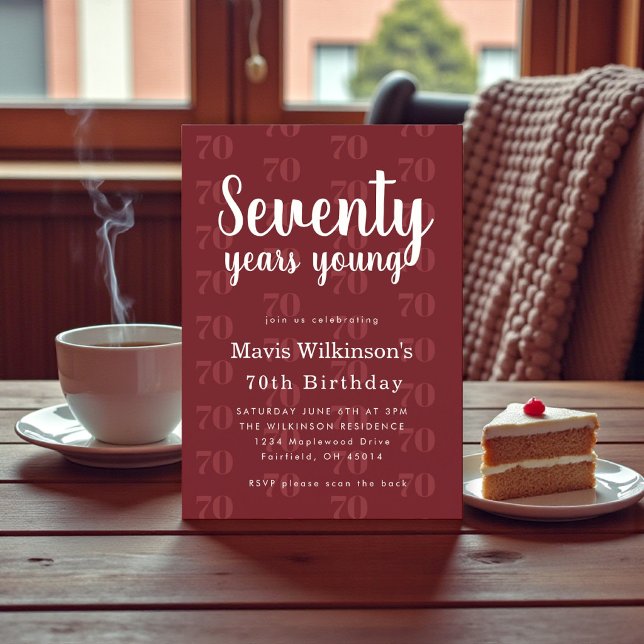 Burgundy "70" Pattern Modern Script Birthday  Invitation (Creator Uploaded)