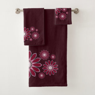 Burgundy Abstract Floral Bath Towel Set
