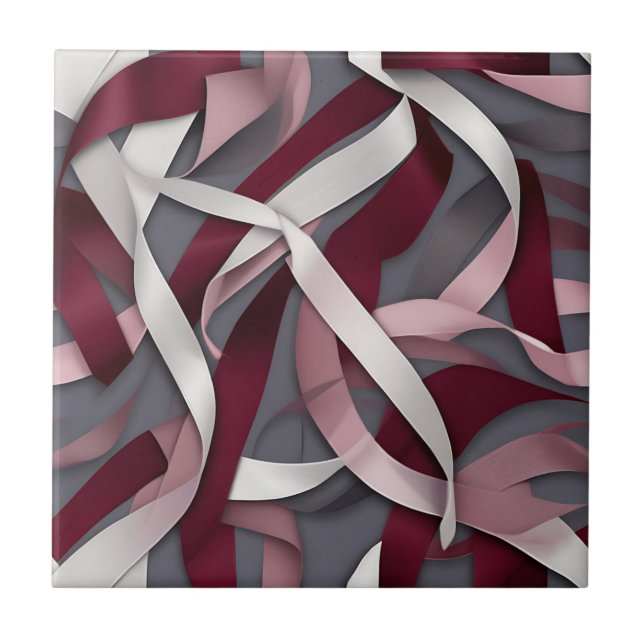 Burgundy Abstract Ribbon Tile (Front)