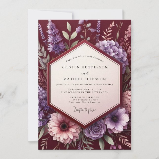 Burgundy Abundant Bloom Wedding Invitation (Front)