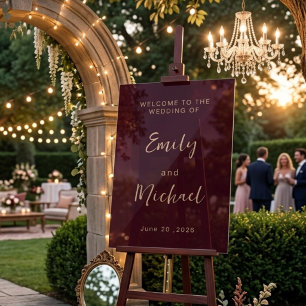 Burgundy Acrylic Wedding Welcome Sign Elegant 