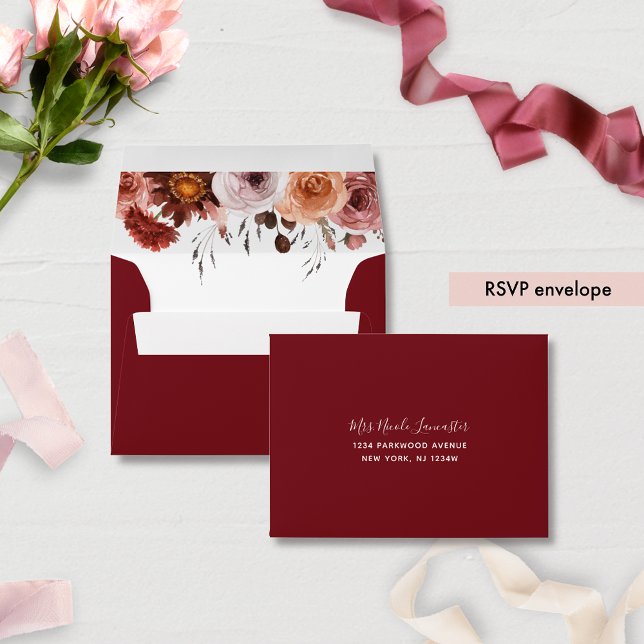 Burgundy Addressed RSVP,  Burgundy Blush Floral Envelope (Creator Uploaded)