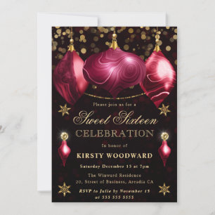 Burgundy Agate Baubles Christmas Sweet 16 Invitation