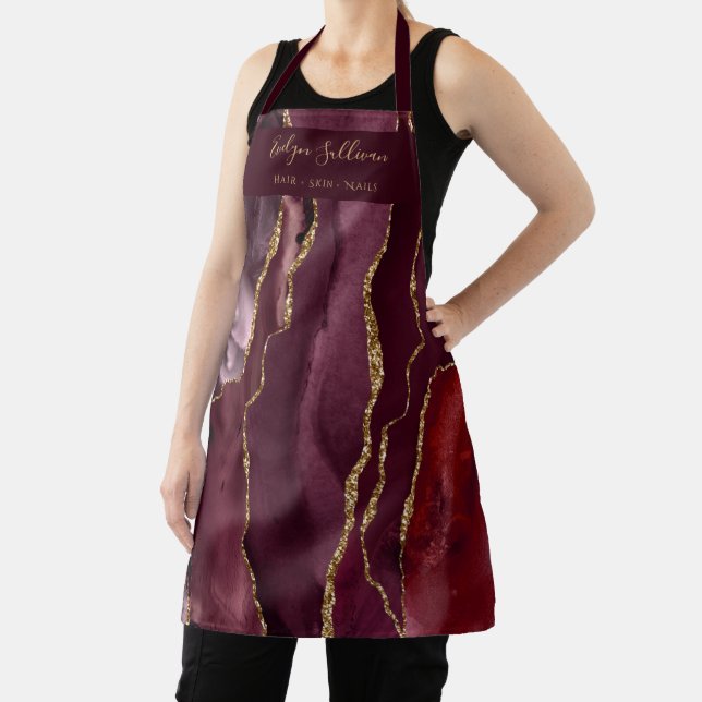 burgundy agate beauty professional apron (Insitu)