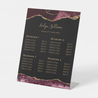 Burgundy Agate Beauty Salon Price List  Pedestal Sign