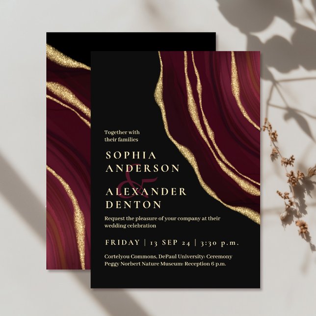Burgundy agate dark wedding invitation (Creator Uploaded)