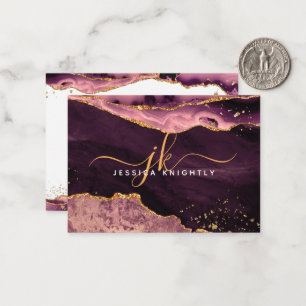 Burgundy Agate Geode Gold Glitter Monogram Script Card