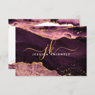 Burgundy Agate Geode Gold Glitter Script Monogram Card