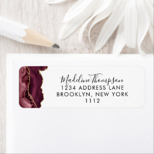 Burgundy Agate Geode Script Typography Address