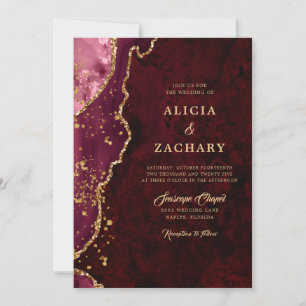 Burgundy Agate Gold Elegant Wedding Invitation