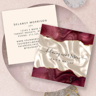 Burgundy Agate Gold Glitter Ivory Luxury Square Business Card
