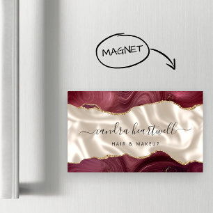 Burgundy Agate Gold Glitter Luxury Magnetic Business Card