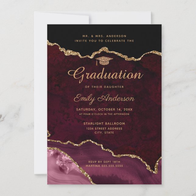 Burgundy Agate Graduation Invitation (Front)