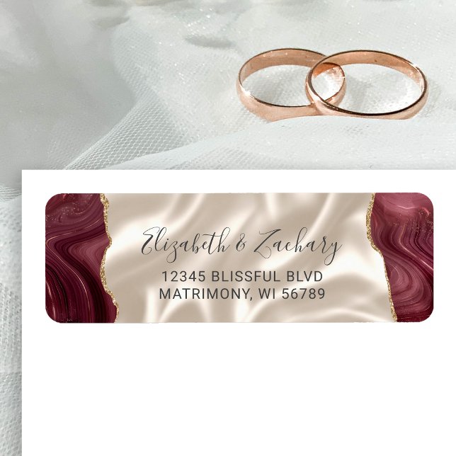 Burgundy Agate Ivory Silk Wedding Return Address (Creator Uploaded)