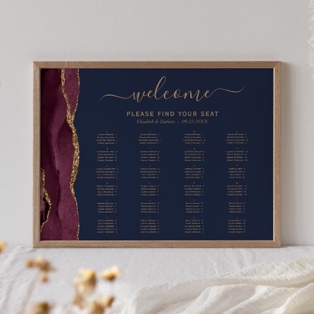 Burgundy Agate Navy Alphabetical Wedding Seating Poster (Creator Uploaded)