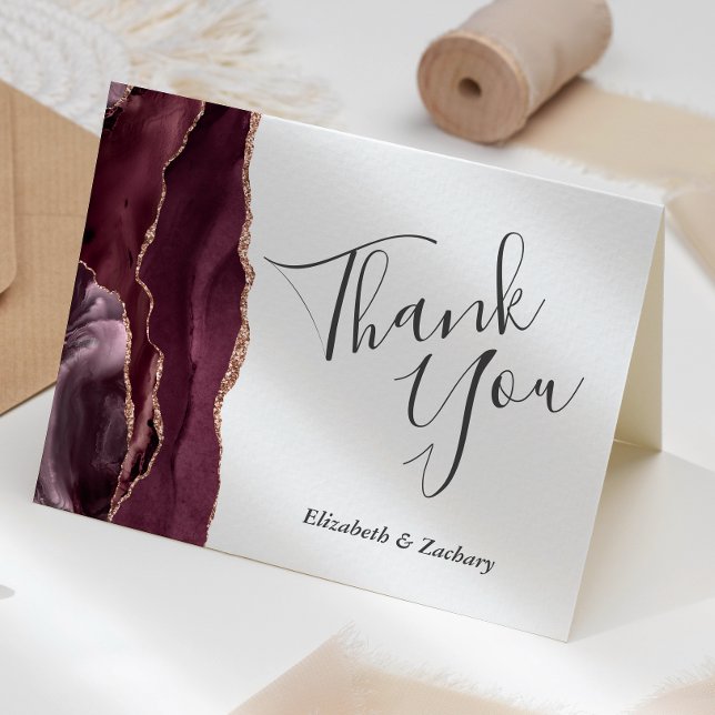 Burgundy Agate Rose Gold Wedding Thank You Card (Creator Uploaded)