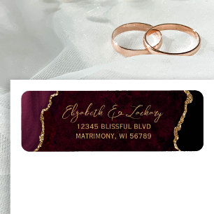Burgundy Agate Script Wedding Return Address